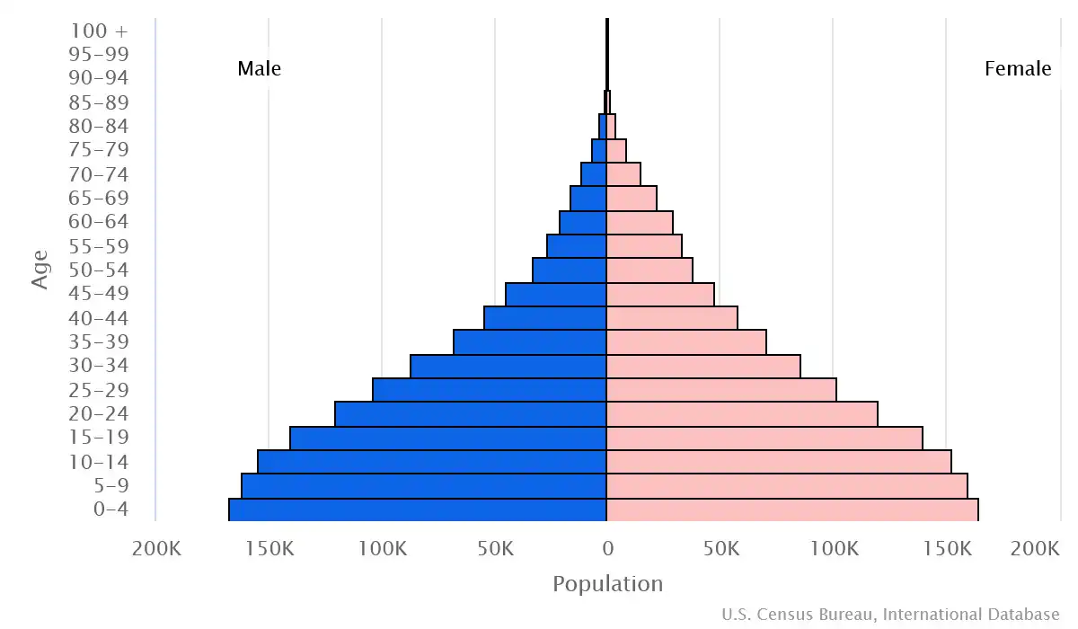 Chart graphic of the age pyramid of The Gambia
