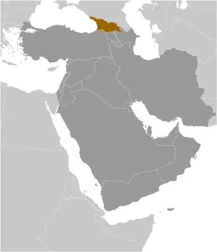 Locator Map of Georgia showing the country on the continent in color