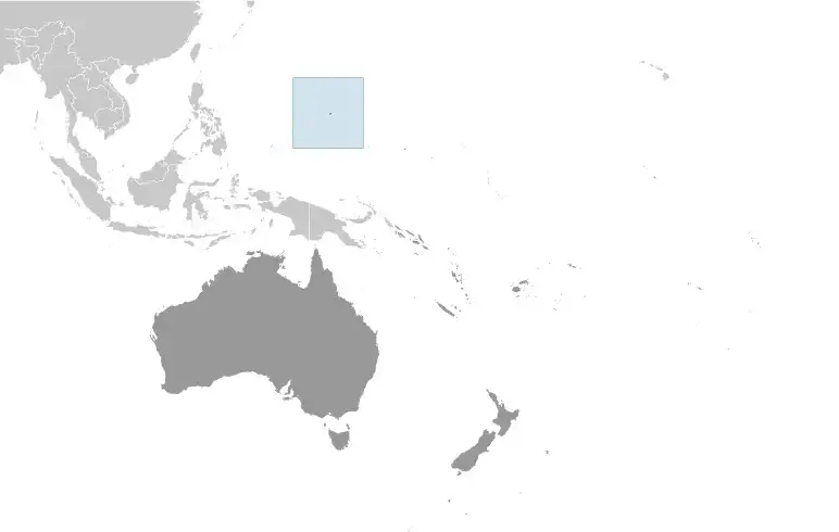 Locator Map of Guam showing the country on the continent in color