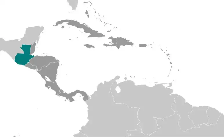 Locator Map of Guatemala showing the country on the continent in color
