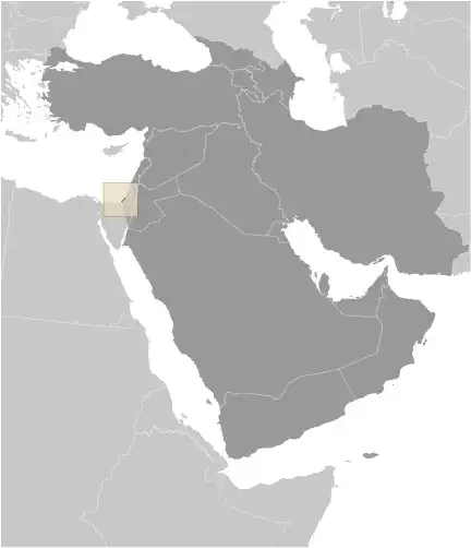 Locator Map of Gaza, Gaza Strip showing the country on the continent in color