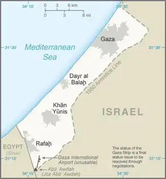 Gaza, Gaza Strip Map graphic showing major cities and names of neighboring countries