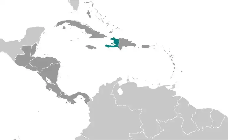 Locator Map of Haiti showing the country on the continent in color