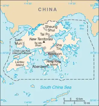 Hong Kong Map graphic showing major cities and names of neighboring countries