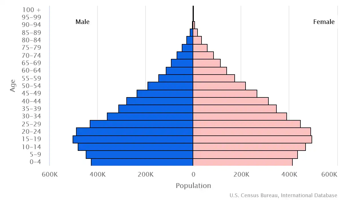 Chart graphic of the age pyramid of Honduras