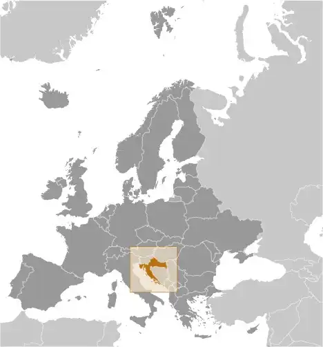 Locator Map of Croatia showing the country on the continent in color
