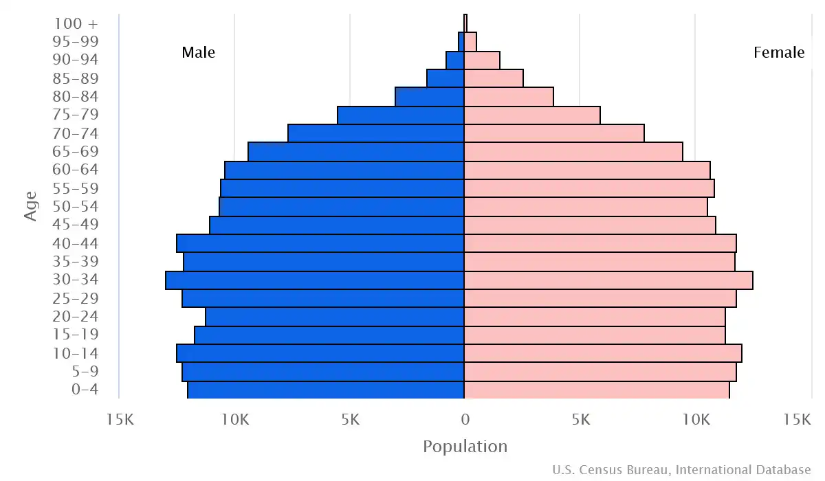 Chart graphic of the age pyramid of Iceland