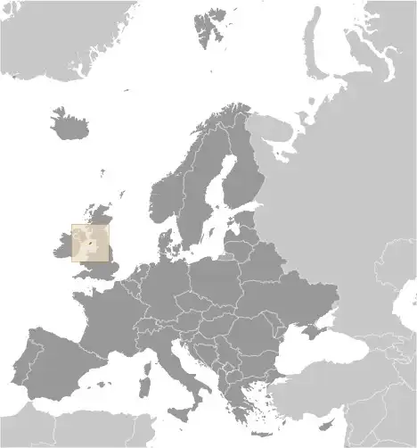 Locator Map of Isle of Man showing the country on the continent in color