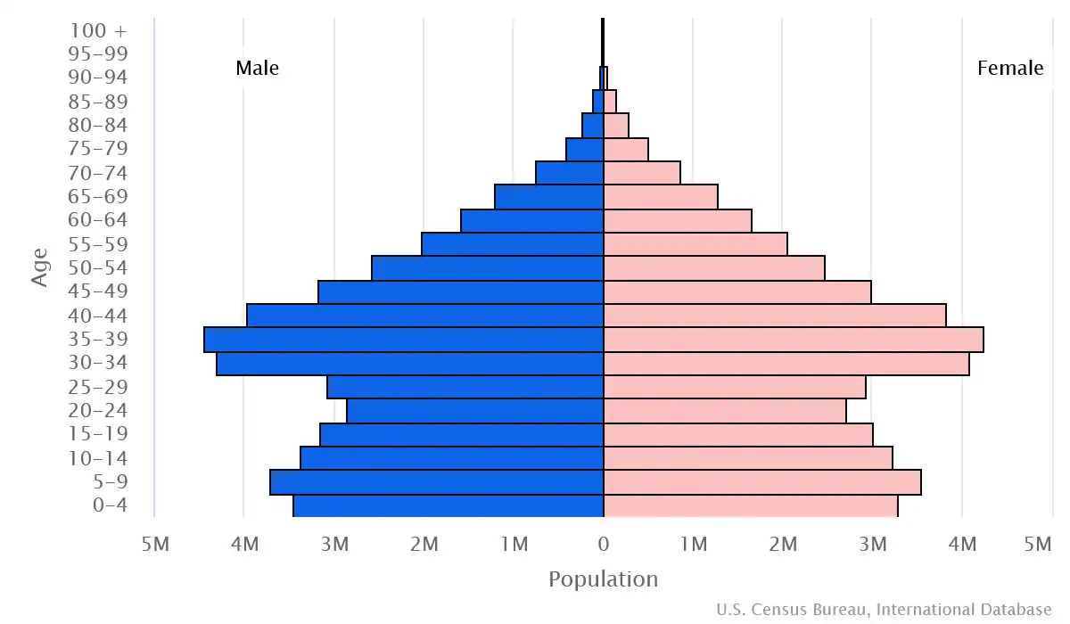 Chart graphic of the age pyramid of Iran