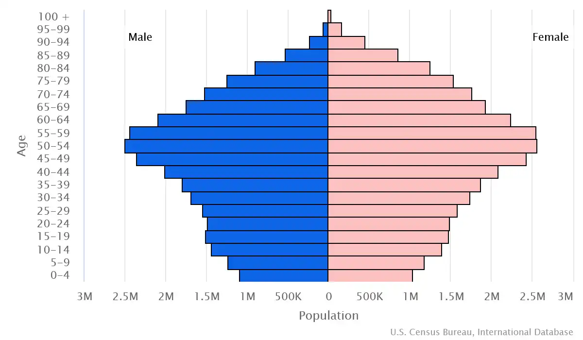 Chart graphic of the age pyramid of Italy