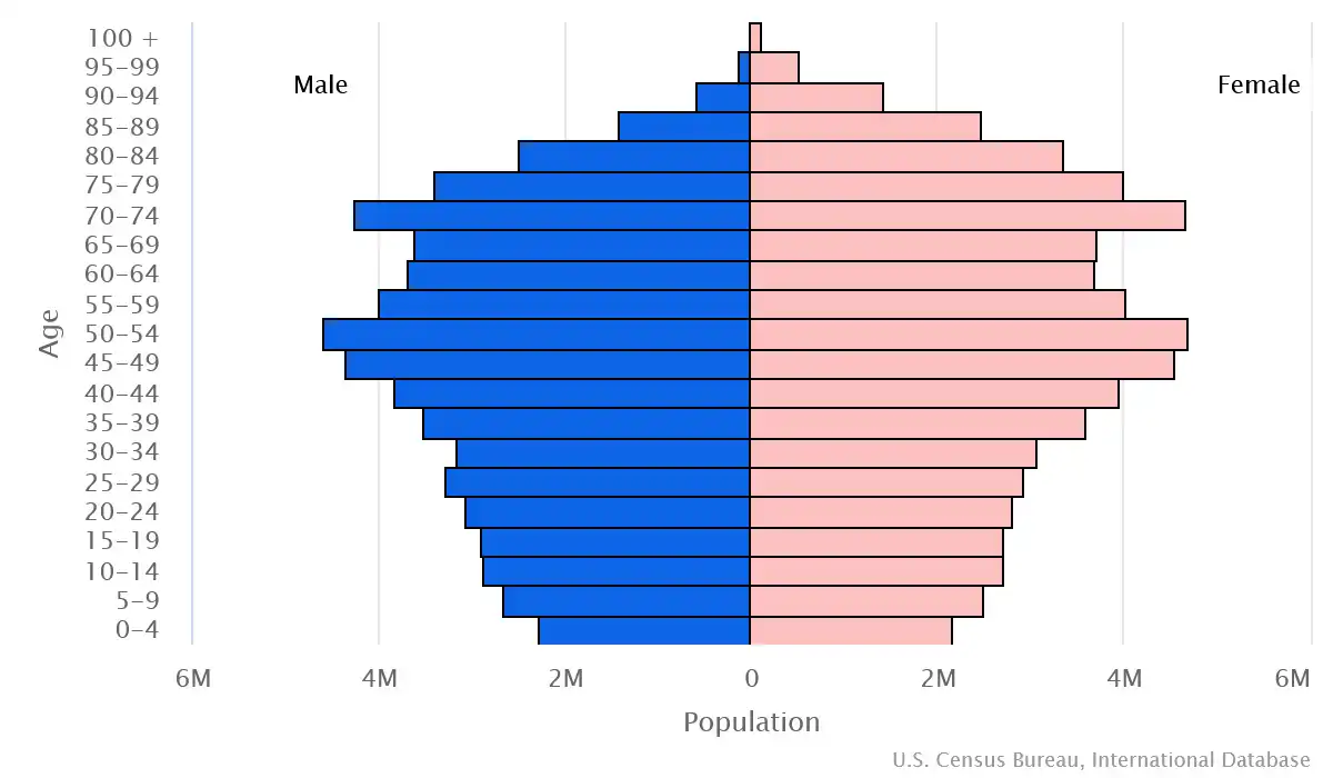 Chart graphic of the age pyramid of Japan