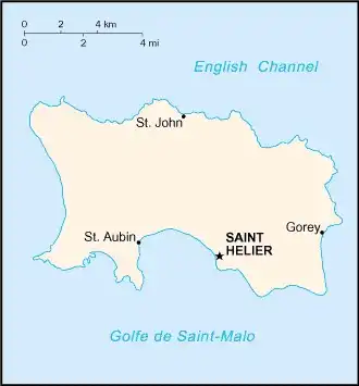 Jersey Map graphic showing major cities and names of neighboring countries
