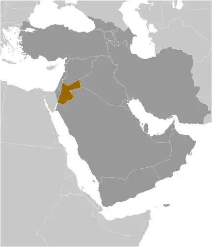 Locator Map of Jordan showing the country on the continent in color