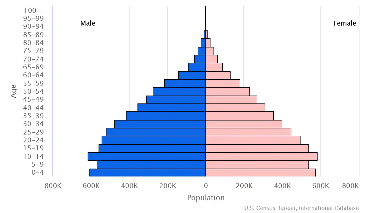 Chart graphic of the age pyramid of Jordan