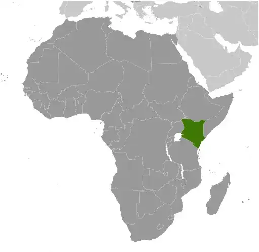 Locator Map of Kenya showing the country on the continent in color