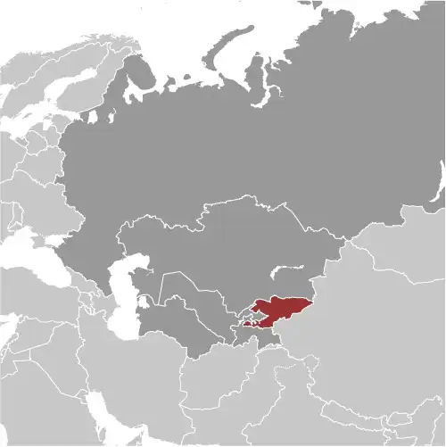 Locator Map of Kyrgyzstan showing the country on the continent in color