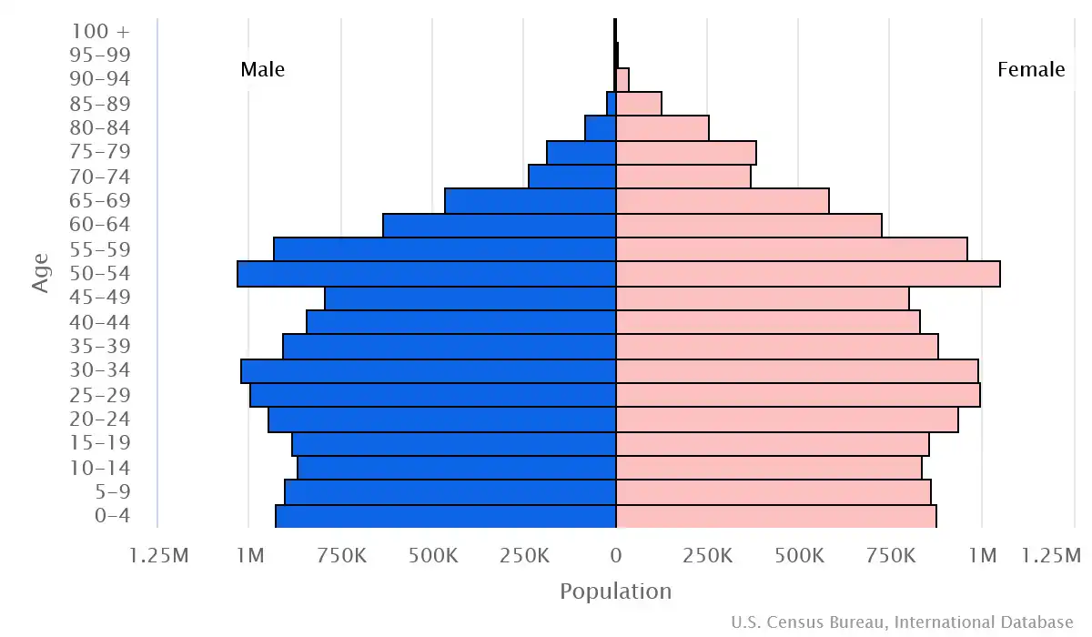 Chart graphic of the age pyramid of North Korea