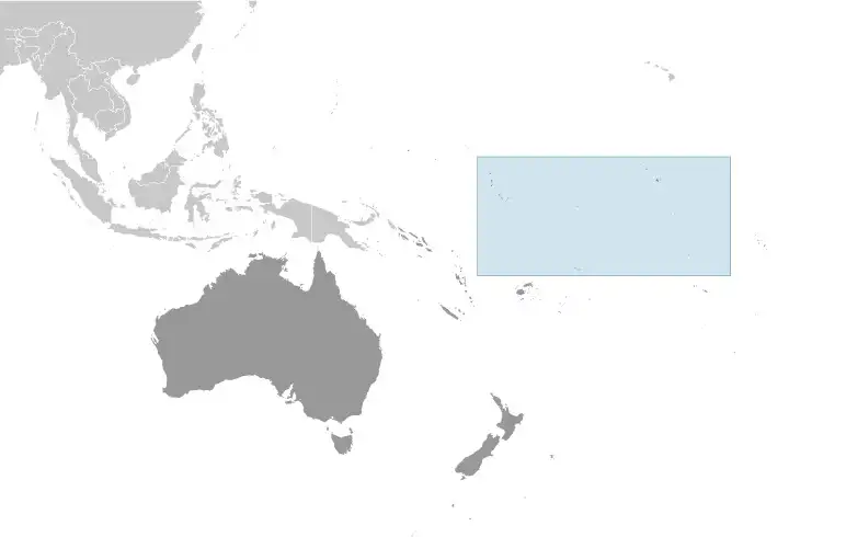 Locator Map of Kiribati showing the country on the continent in color