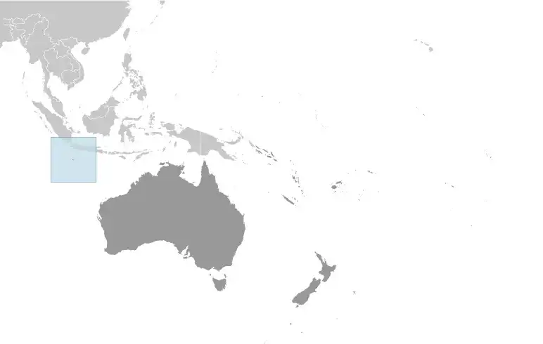 Locator Map of Christmas Island showing the country on the continent in color