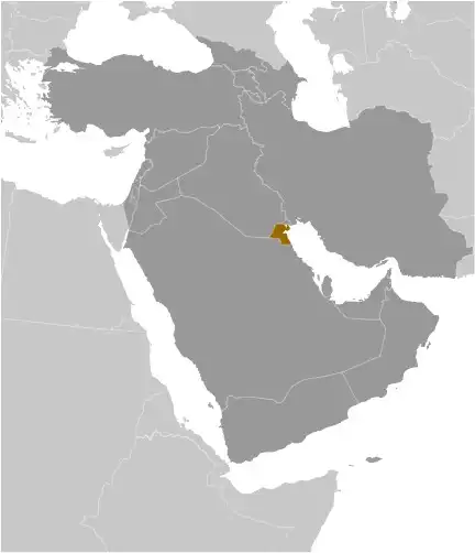 Locator Map of Kuwait showing the country on the continent in color