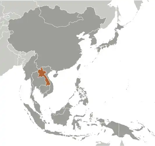Locator Map of Laos showing the country on the continent in color