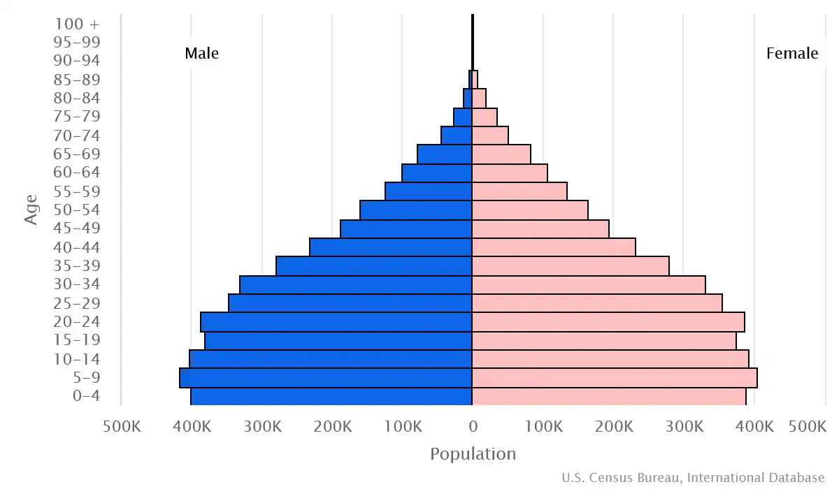 Chart graphic of the age pyramid of Laos