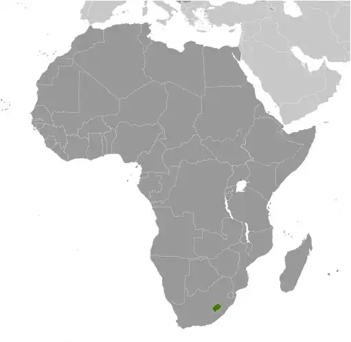 Locator Map of Lesotho showing the country on the continent in color