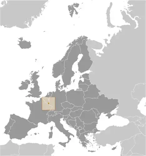 Locator Map of Luxembourg showing the country on the continent in color