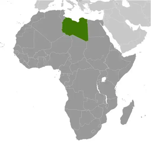 Locator Map of Libya showing the country on the continent in color