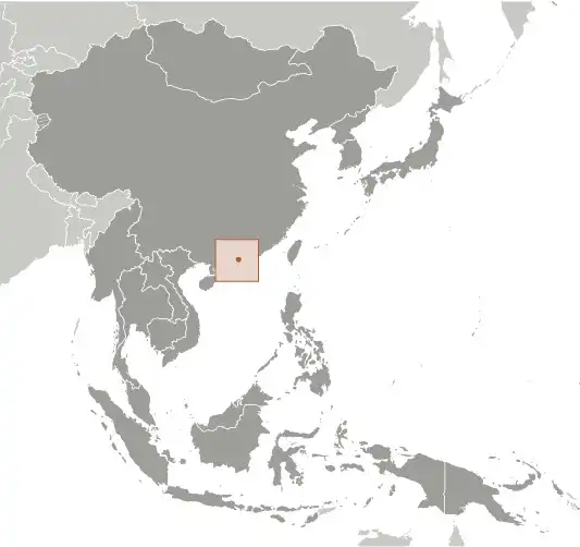 Locator Map of Macau showing the country on the continent in color