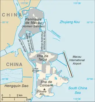 Macau Map graphic showing major cities and names of neighboring countries