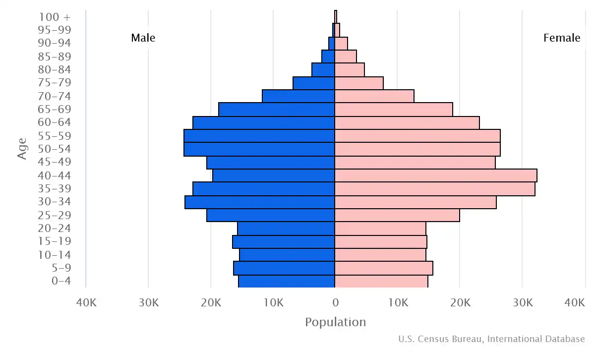 Chart graphic of the age pyramid of Macau