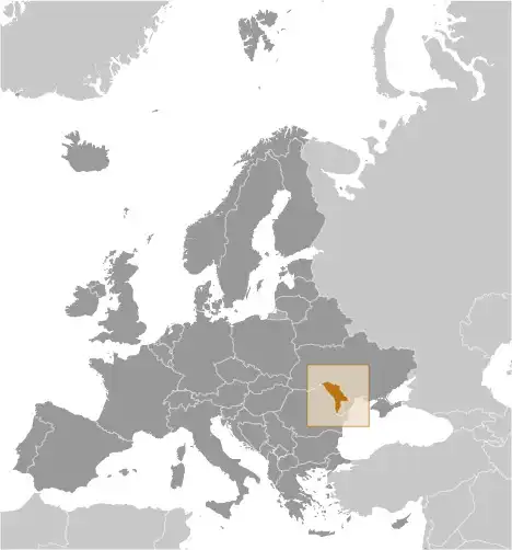 Locator Map of Moldova showing the country on the continent in color