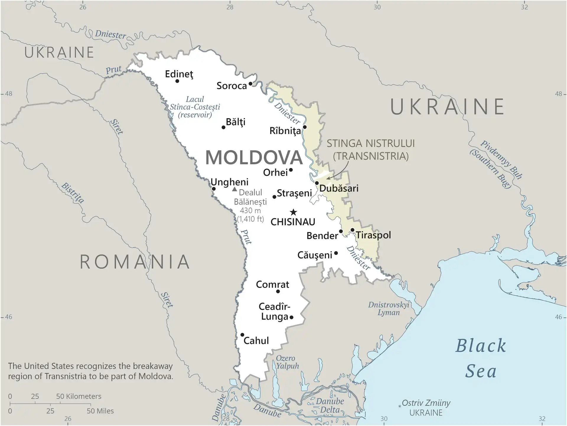 Moldova Map graphic showing major cities and names of neighboring countries