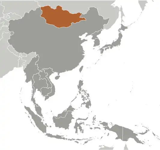 Locator Map of Mongolia showing the country on the continent in color