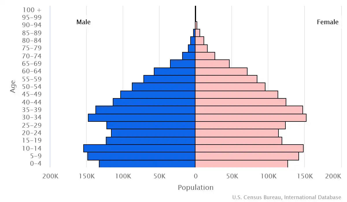 Chart graphic of the age pyramid of Mongolia