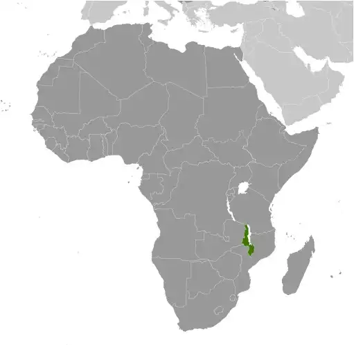 Locator Map of Malawi showing the country on the continent in color