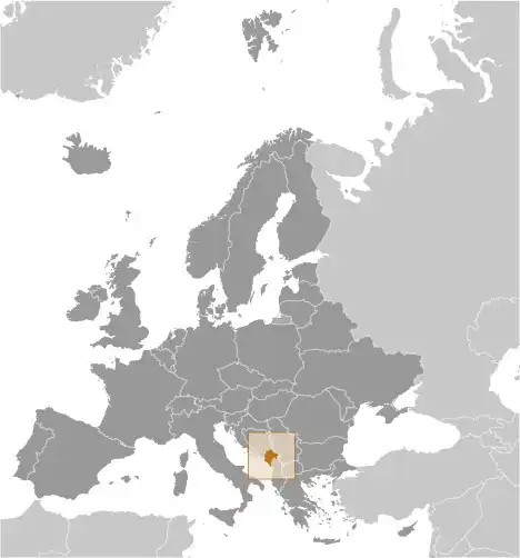 Locator Map of Montenegro showing the country on the continent in color