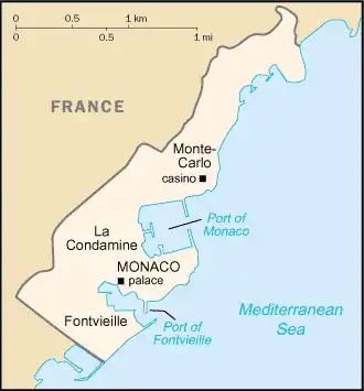 Monaco Map graphic showing major cities and names of neighboring countries