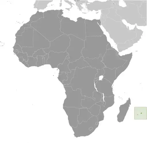 Locator Map of Mauritius showing the country on the continent in color