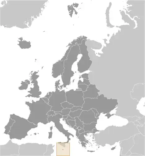 Locator Map of Malta showing the country on the continent in color