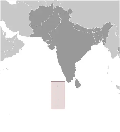 Locator Map of Maldives showing the country on the continent in color