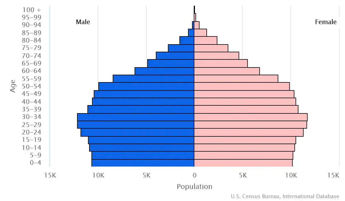 Chart graphic of the age pyramid of New Caledonia