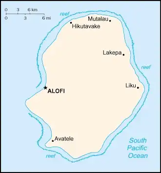 Niue Map graphic showing major cities and names of neighboring countries