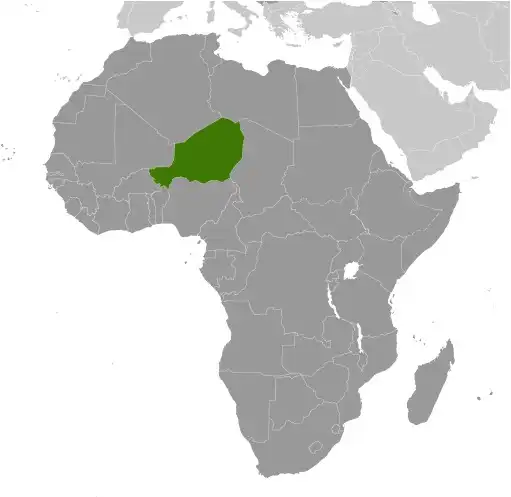 Locator Map of Niger showing the country on the continent in color