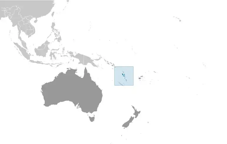 Locator Map of Vanuatu showing the country on the continent in color
