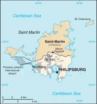 Sint Maarten Map graphic showing major cities and names of neighboring countries