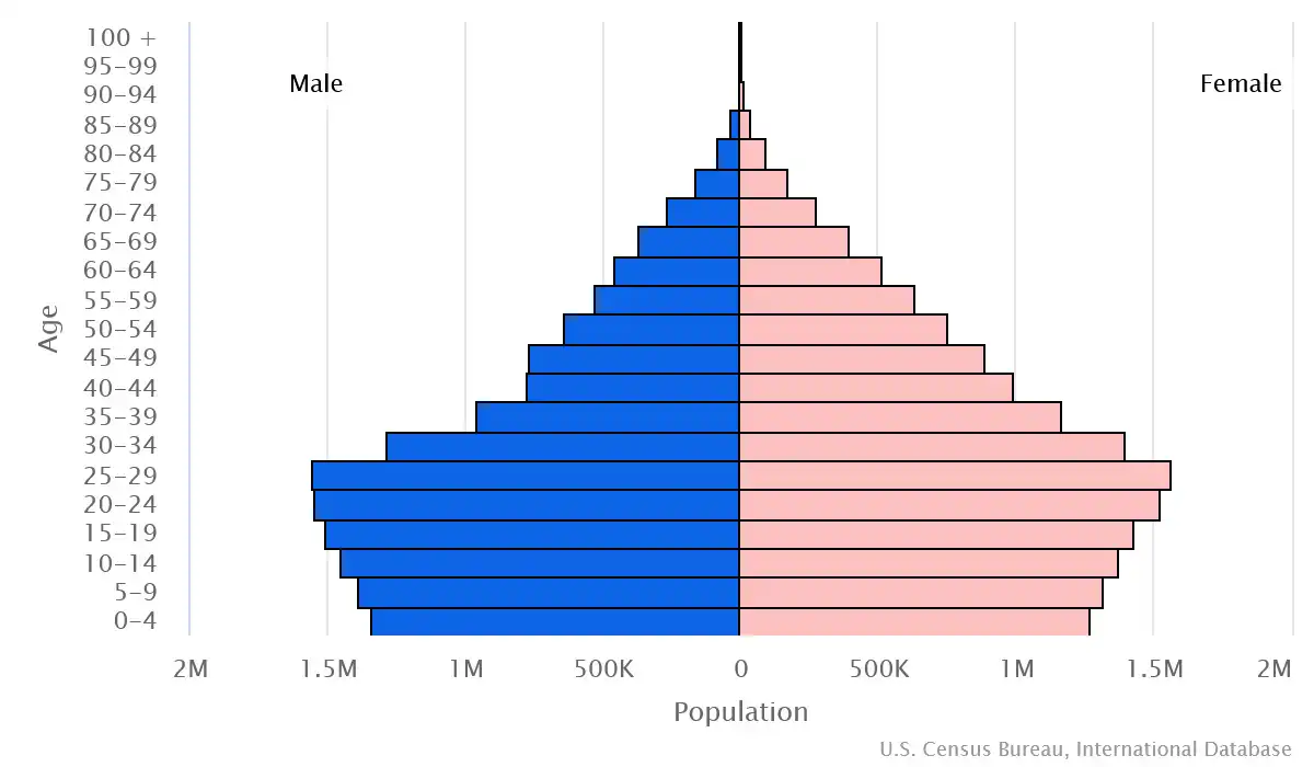 Chart graphic of the age pyramid of Nepal