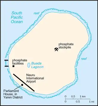 Nauru Map graphic showing major cities and names of neighboring countries