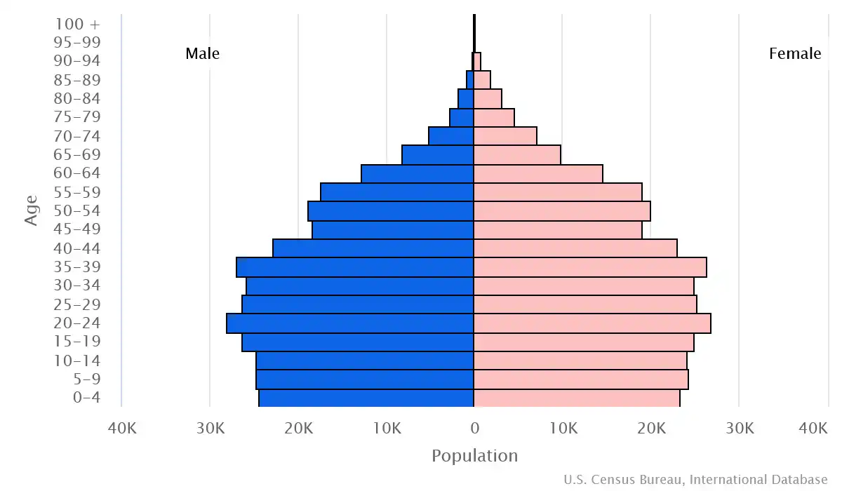 Chart graphic of the age pyramid of Suriname